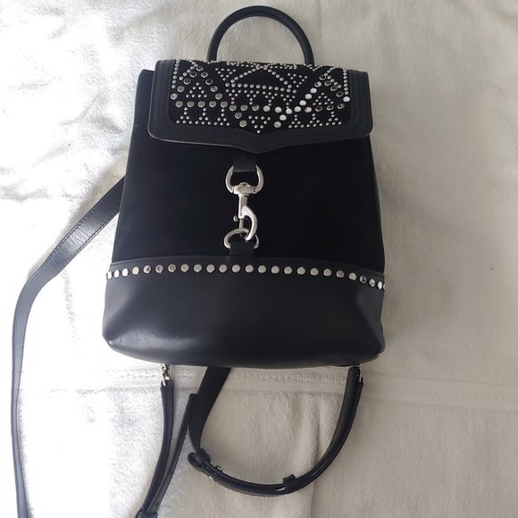 Rebecca MinkoffBree Studded Suede & Leather Convertible Backpack Black - Picture 2 of 3